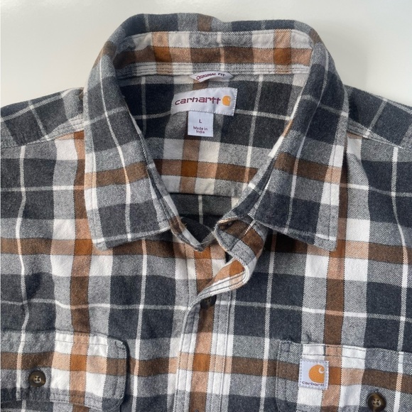 Carhartt Men's Brown Black Hubbard Plaid Long Sleeve Button Down Shirt LARGE - Picture 3 of 6